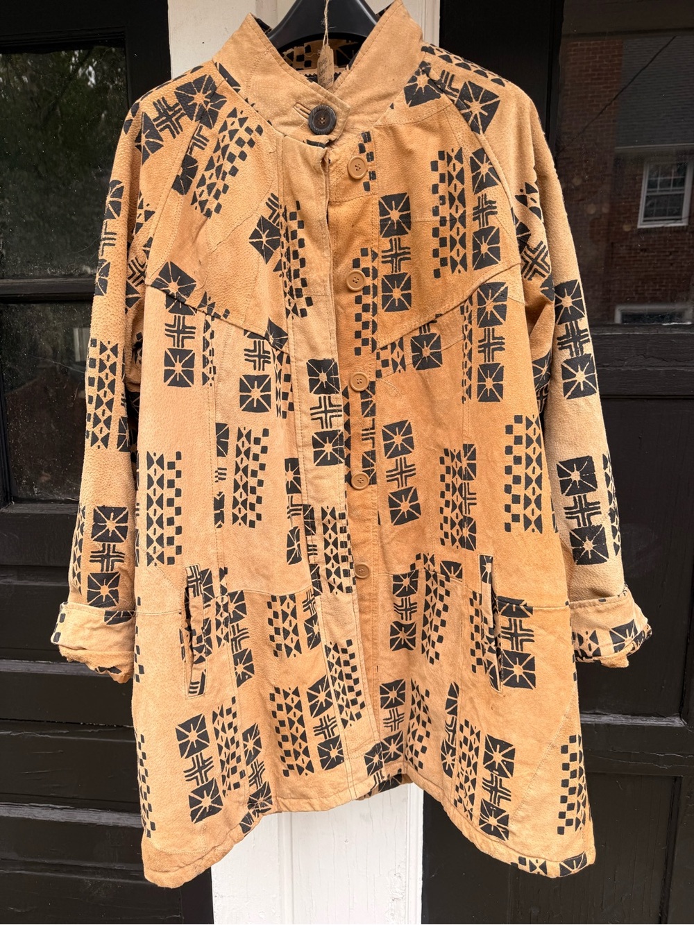 Statement Vintage Tan Printed Suede Jacket
